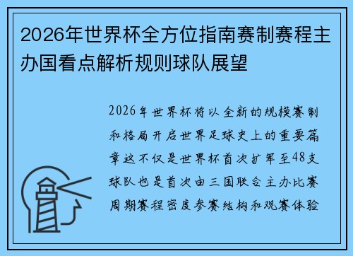 2026年世界杯全方位指南赛制赛程主办国看点解析规则球队展望